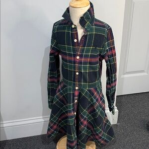 Ralph Lauren Plaid Button-Front Dress in Navy and Green